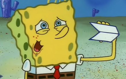 Bob Esponja jugando a la marioneta con una simple hoja de papel. ¡Me encanta Bob Esponja!